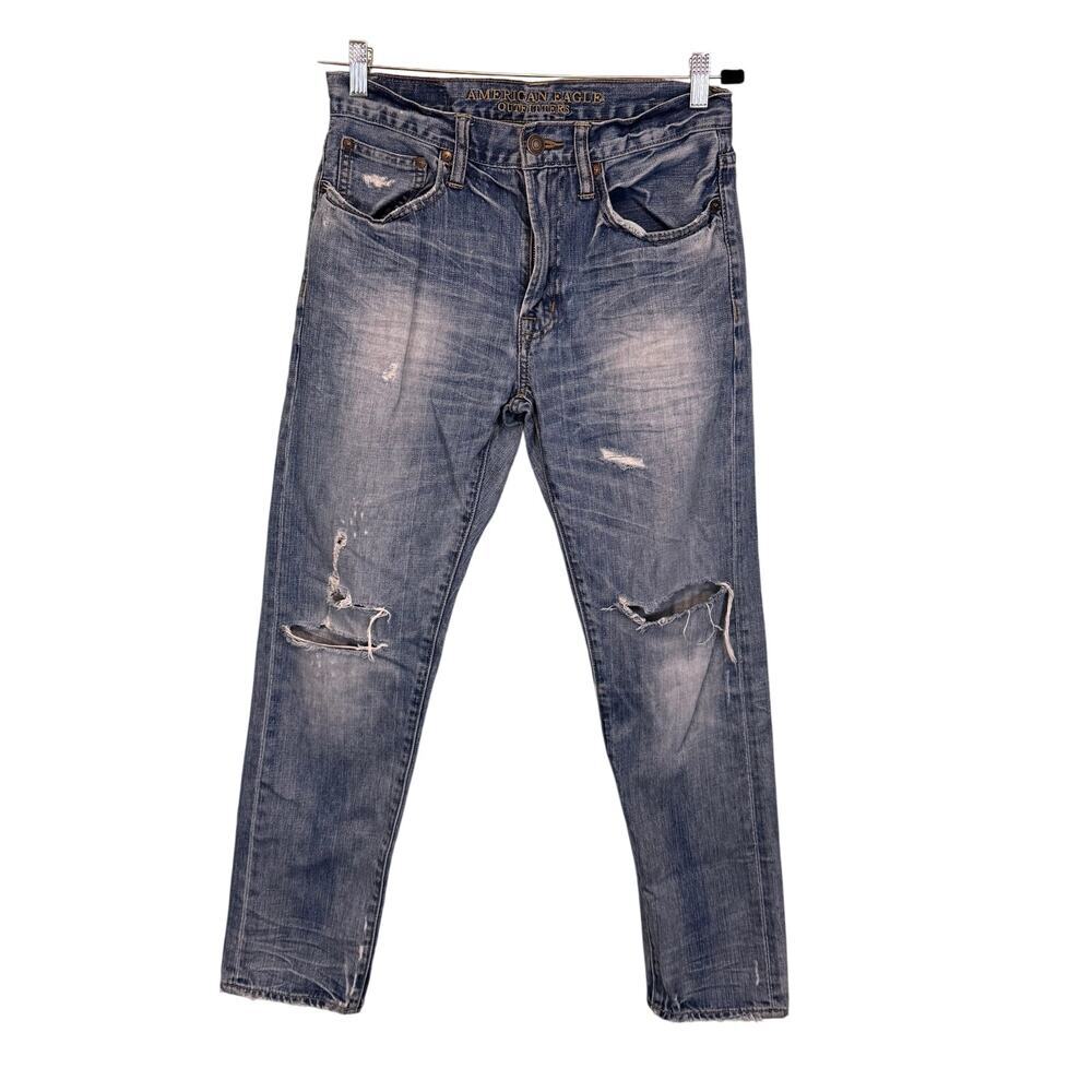 American Eagle Jeans Mens 29X30 Blue Denim Cotton Original Taper Leg Distressed